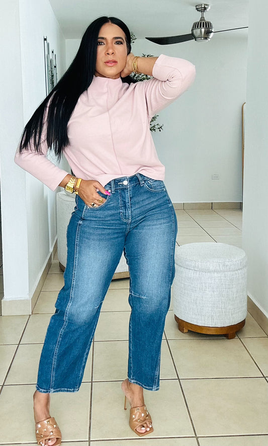 Denim Blue Barrel Spandex Jeans (Puedes doblarlo abajo también)