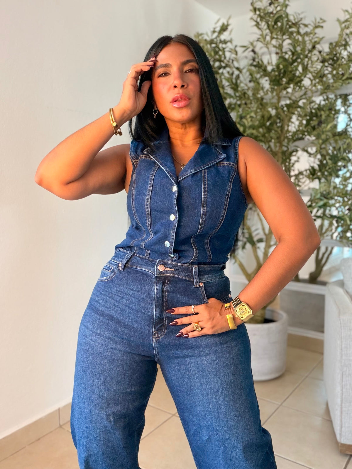 Dark Blue Denim Spandex Vest TopCalidad Extra Mega Premium