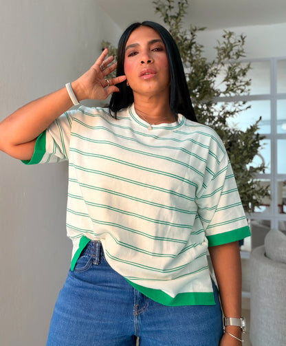 White and Kelly Green Striped (lìneas) Oversized Premium Top Para todo el Año (SOLD OUT GRACIAS)