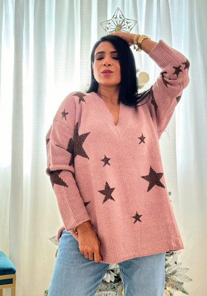 Alúmbrame Luxury Oversized Stars Sweater Tunic Top