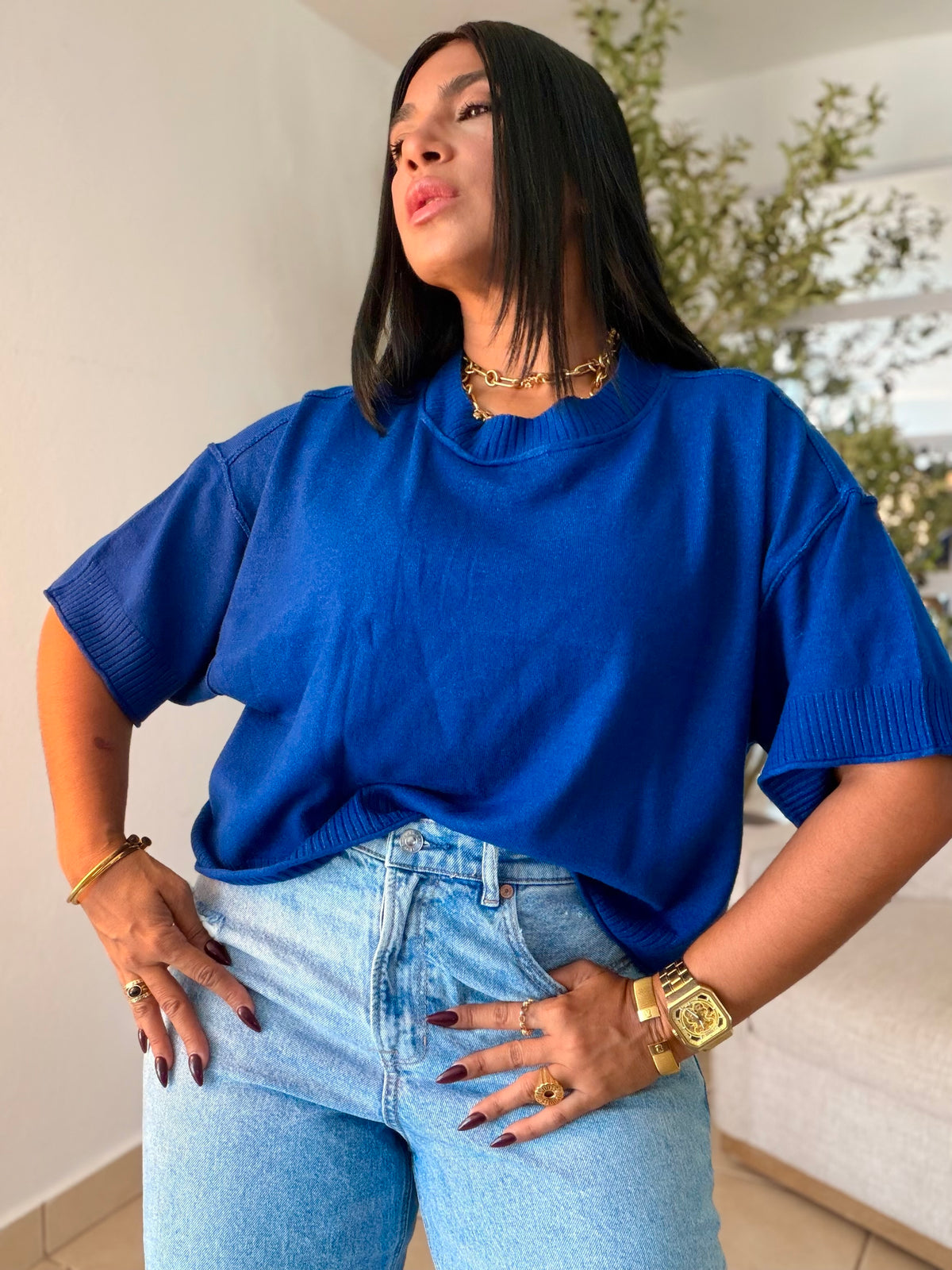 Eah! Eah! Navy Blue Luxe Premium Oversized Top (azul)