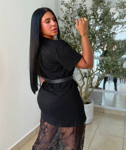 Paris Black Cotton and Premium Lace Spandex Shirt Dress (correa incluìda) color negro (SOLD OUT GRACIAS)