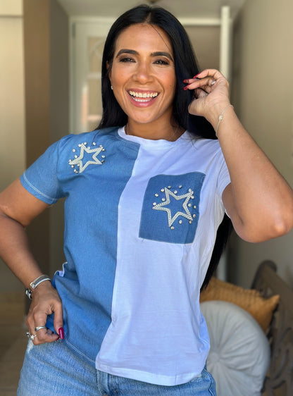 Débora DENIM and Cotton Stars Shirt Top