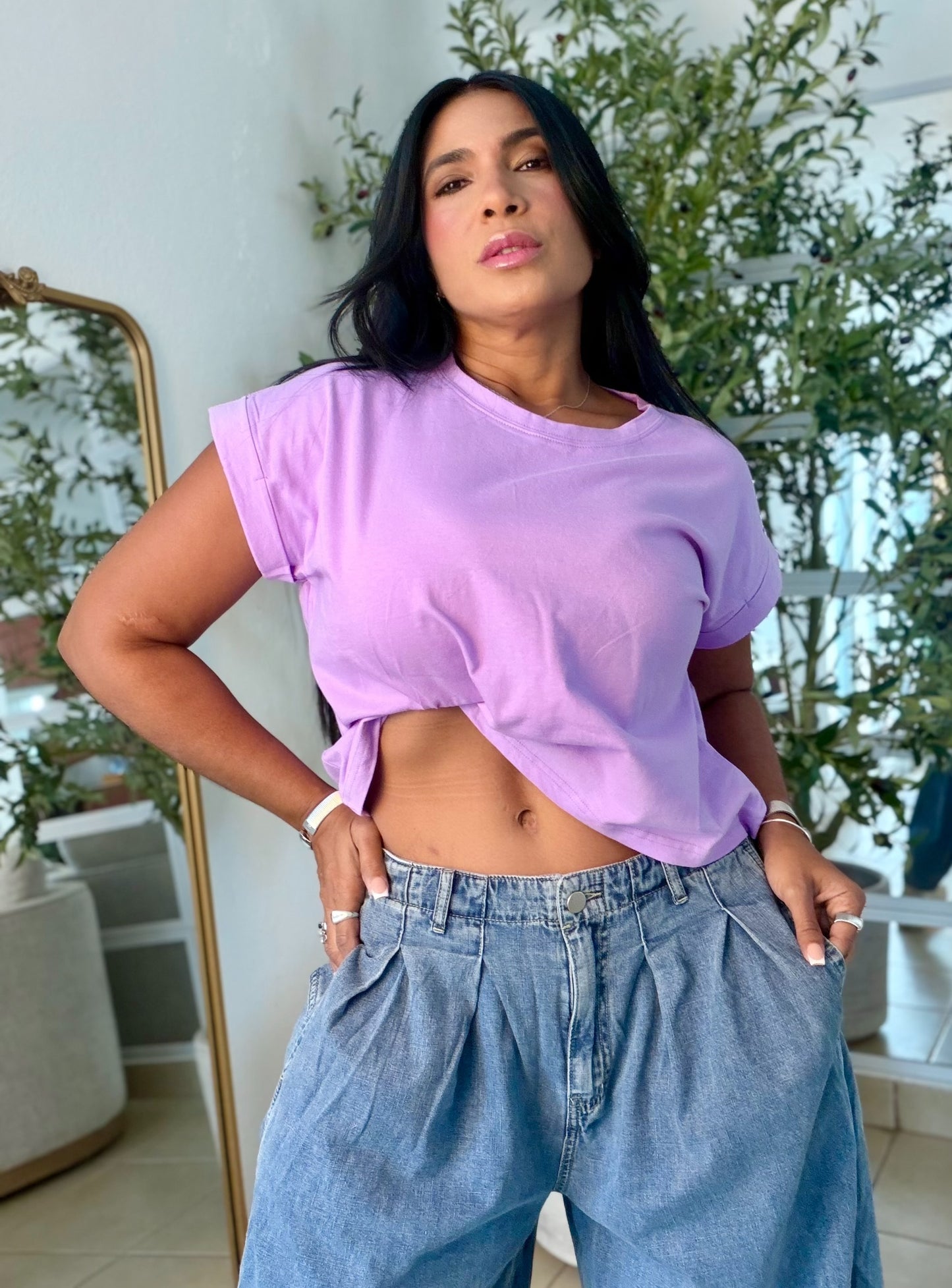 Lila Lavander Estilo Oversized Basic Top Calidad Premium