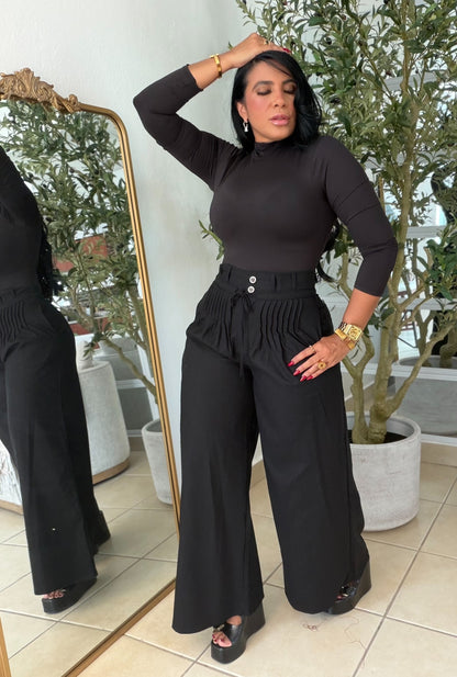 Premium Linen Spandex Pleated Blacky Pants Wide Leg