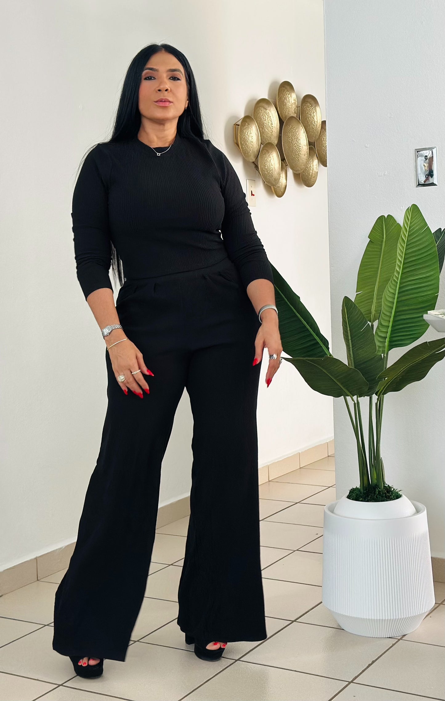 Black Spandex Premium Top and Pants Set (Bien expandible Y cómodo)