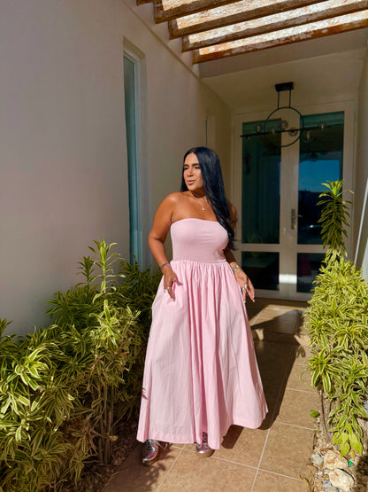 Stunning Pink Tube Spandex Midi Dress (demasiado bello!!) tiene bolsillos. No zipper ni botones