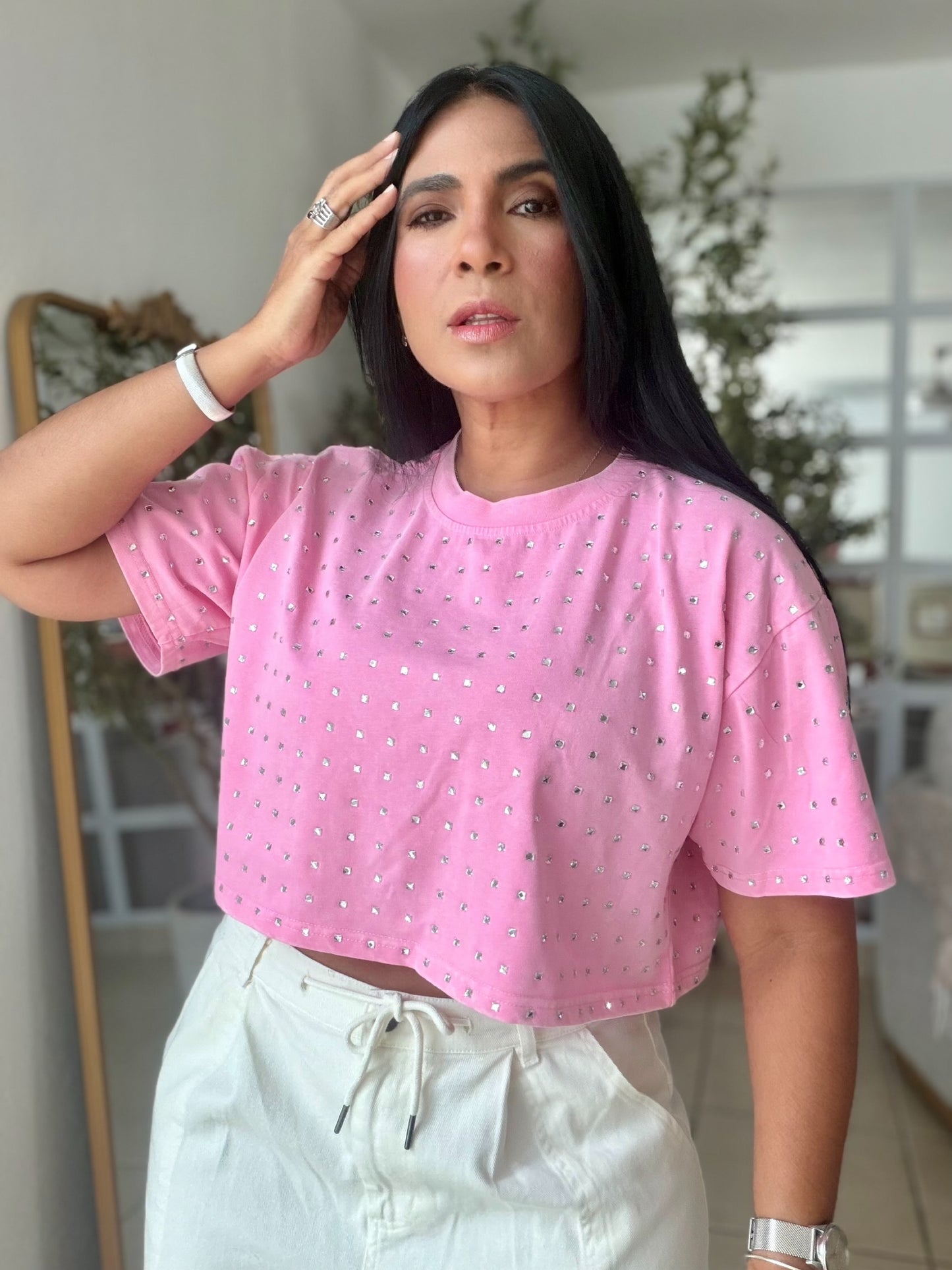 Trend Pink and glitter Luxe top (el estilo es oversized no para quedar pegada)