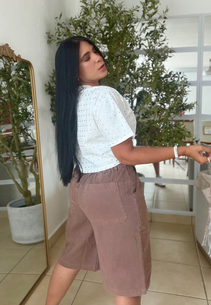 Baggy Bermuda denim Browm Choco  (NO CLAREA NUNCA JAMÁS) SPANDEX TOTAL.  NO ES PARA QUEDAR PEGADO (SOLD OUT)