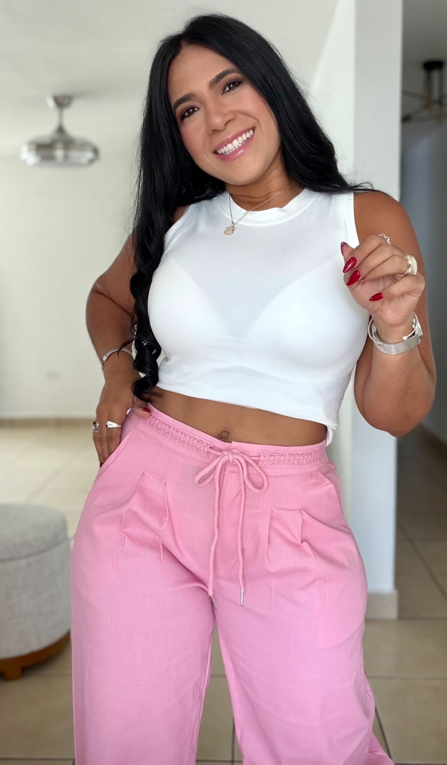 Y definitvamente es mío!! Omg! Pink Luxe Linen Spandex Pants (elàstico en cintura) Baggy Wide Leg (único color)