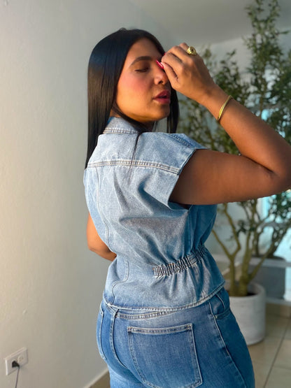 Ánde Spandex Denim light blue Top (con botones gold) SOLD OUT GRACIAS