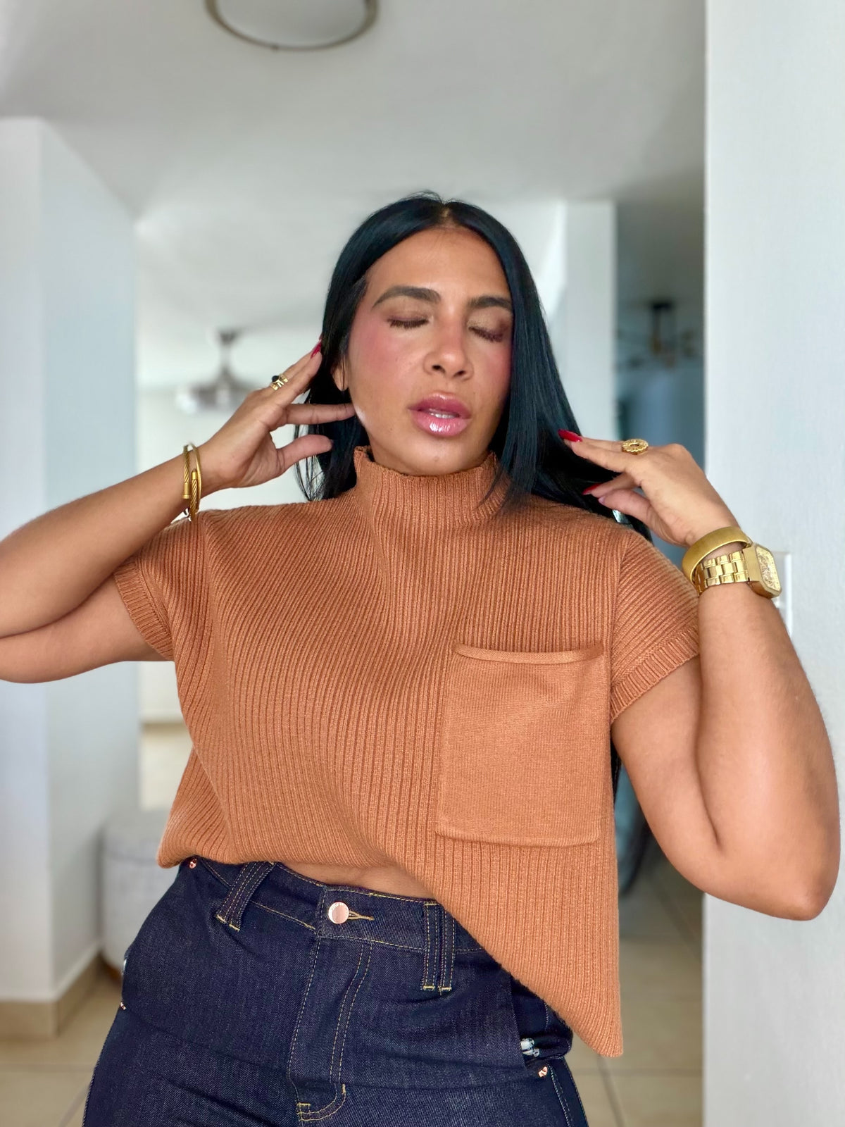 Avas Beige Camel Oversized Spandex Luxe Top (mega còmoda y fresquesita) color crema camel