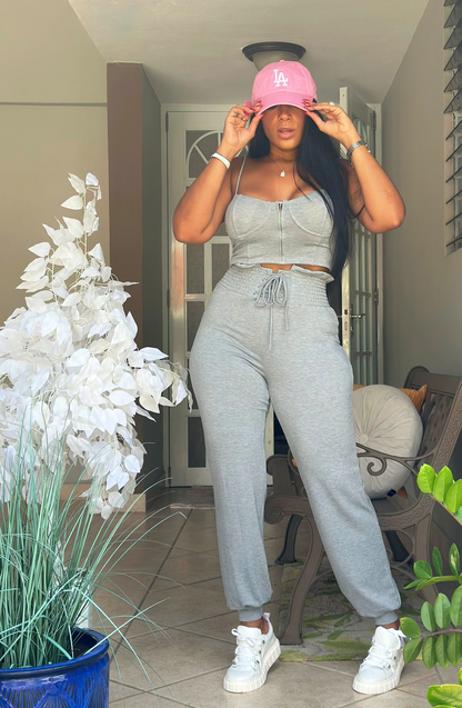 Day and Night High Waist Bien Spandex Gray Jogger set