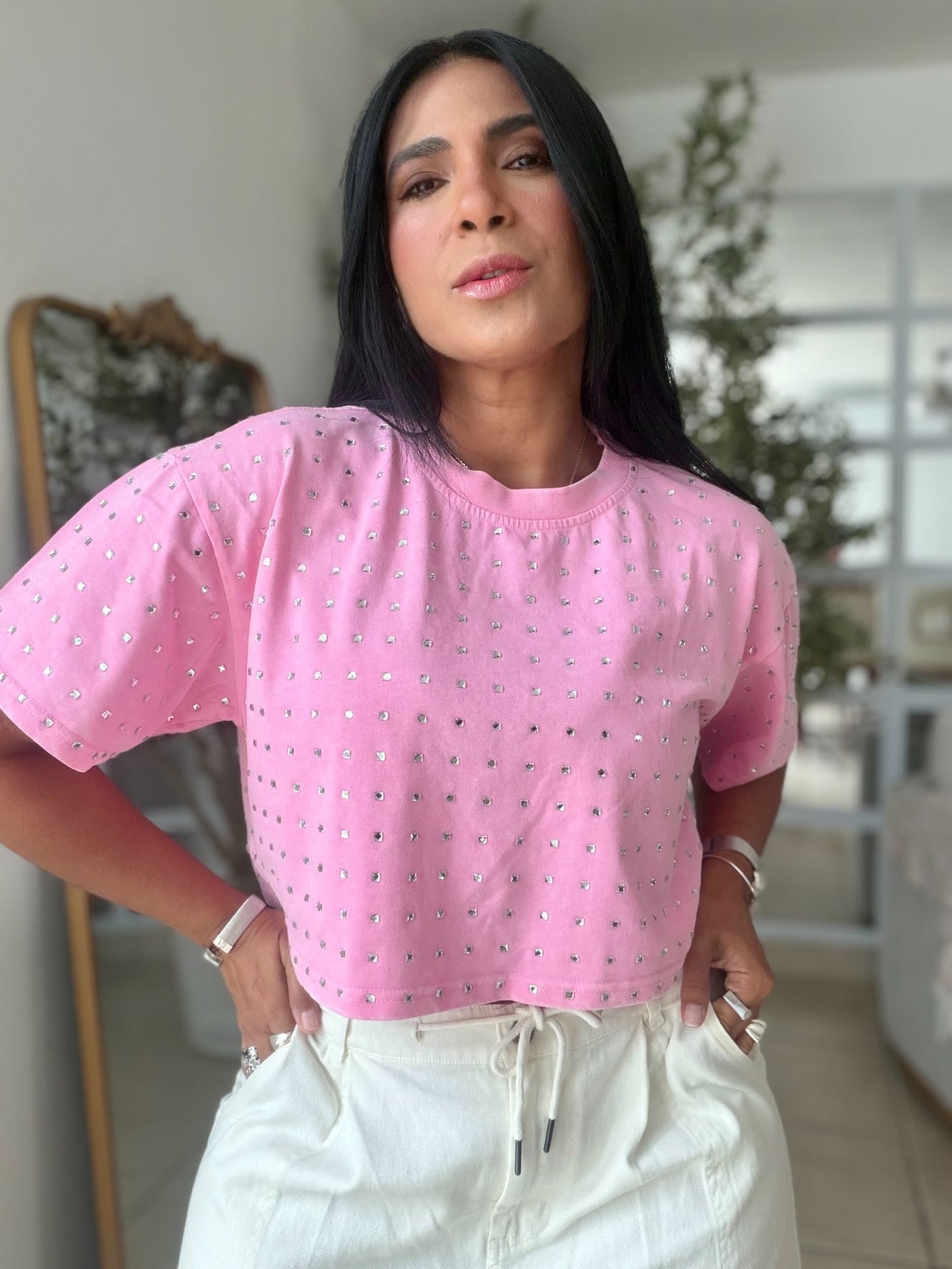 Trend Pink and glitter Luxe top (el estilo es oversized no para quedar pegada)