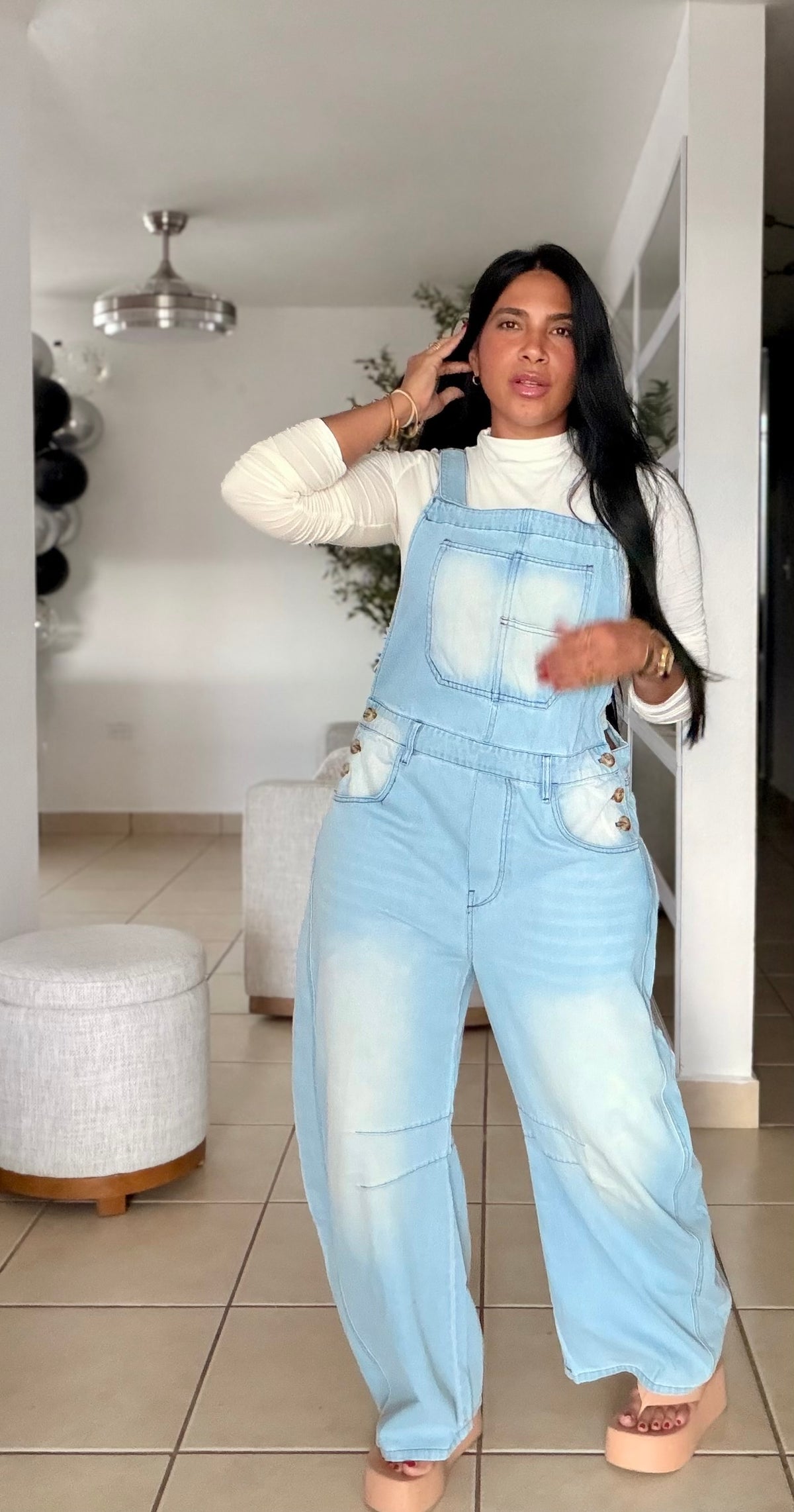 Baggy Barrel Spandex Overall Mega Premium.  Denim light Blue.