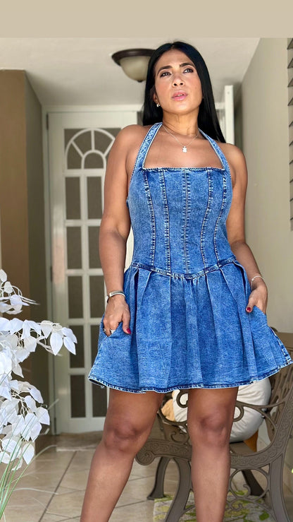 DENIM Spandex y Ajustable Dress (mega perfecto y bello.  Tiene bolsillos