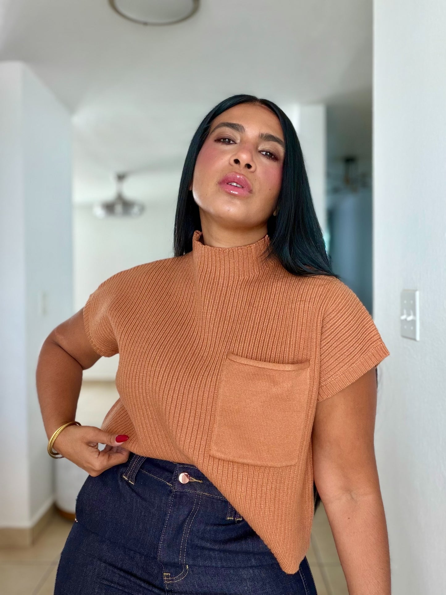Avas Beige Camel Oversized Spandex Luxe Top (mega còmoda y fresquesita) color crema camel