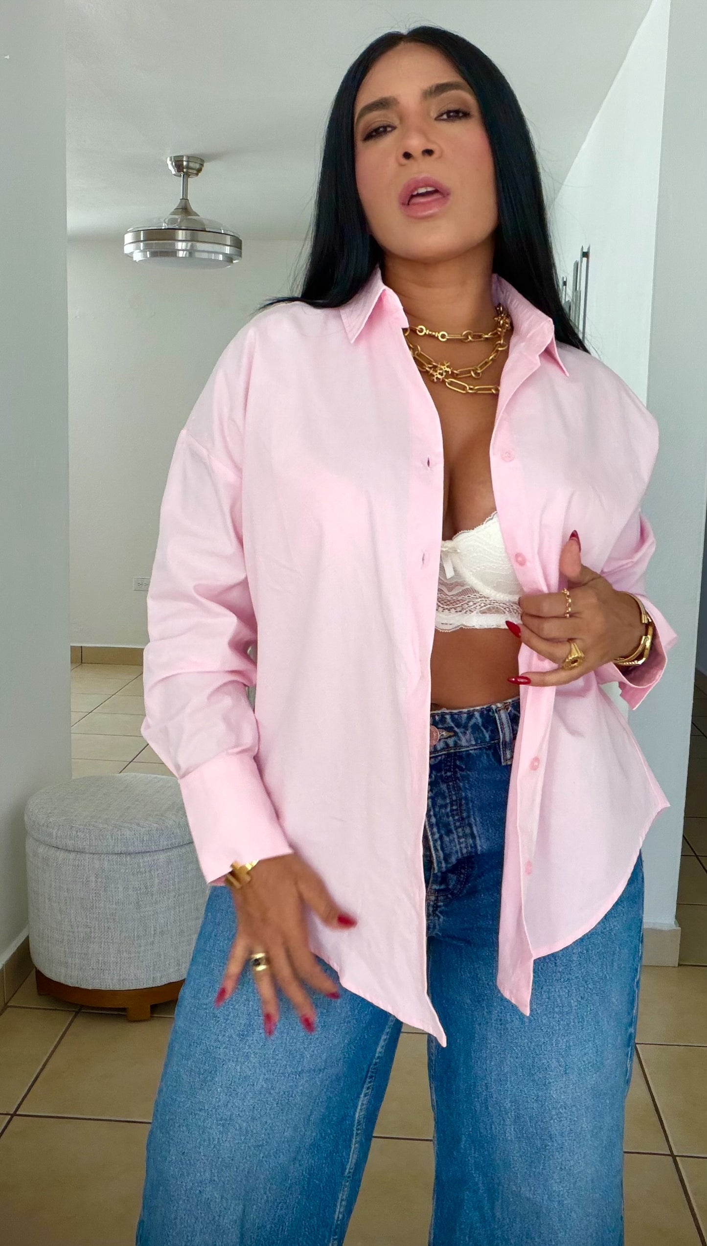 “Zura” Luxe Pink Oversized 100% Cotton Oversized Blouse