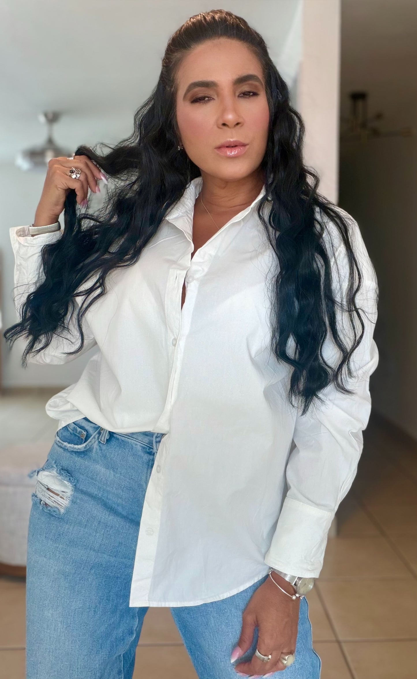 “Zurai” Luxe White Oversized 100% Cotton Oversized Blouse