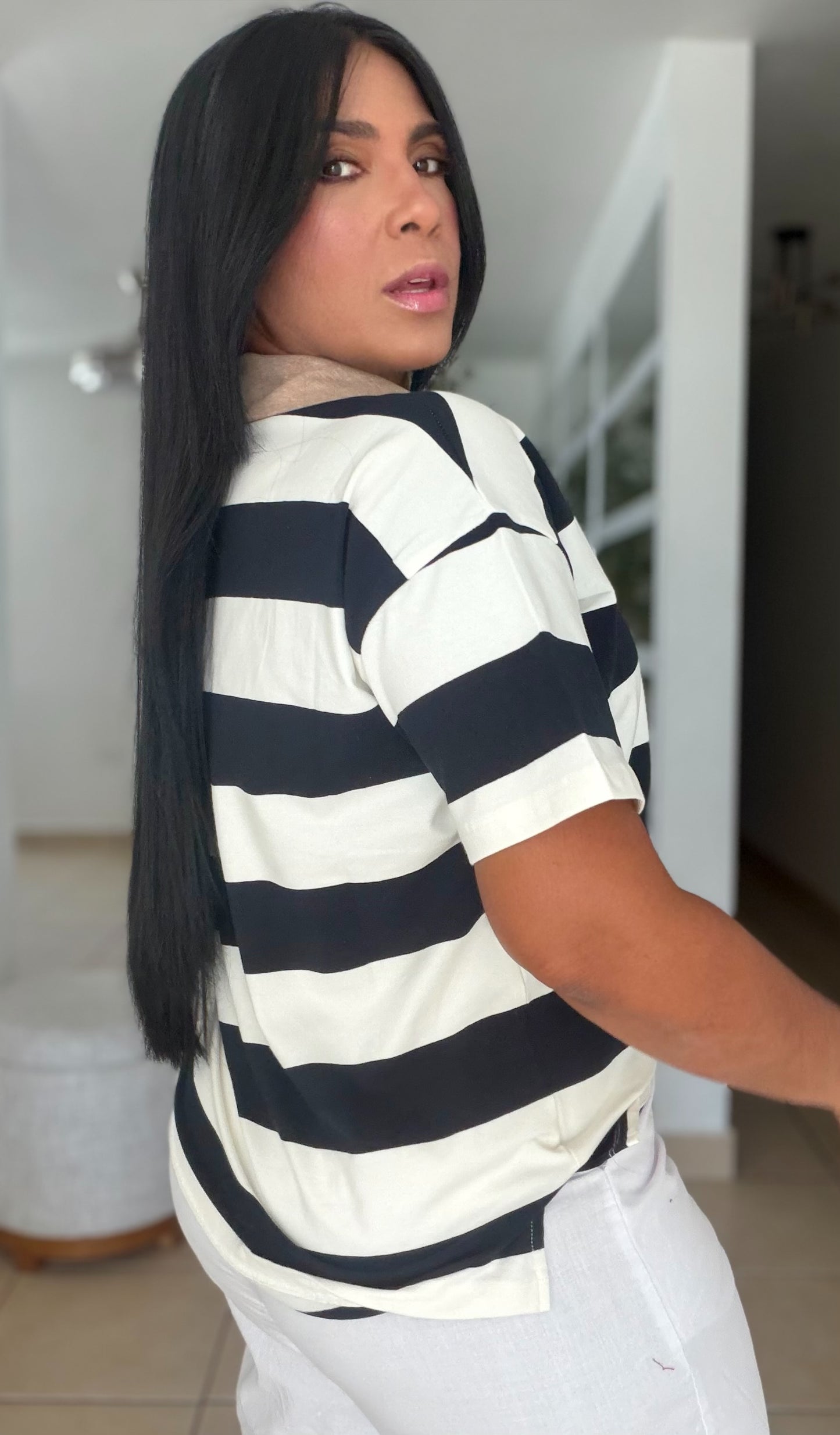 Blacky Black and White Luxe Spandex Mega Premium Striped Polo Shirt (SOLD OUT)