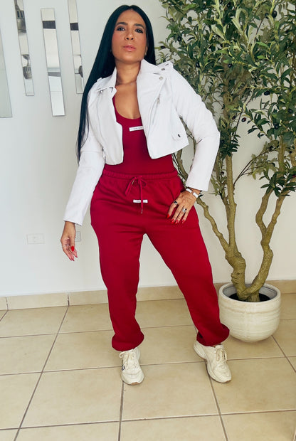 Todo el año Red Wine Chocó Spandex Bodysuit & Jogger Set (para viajar es perfecto)