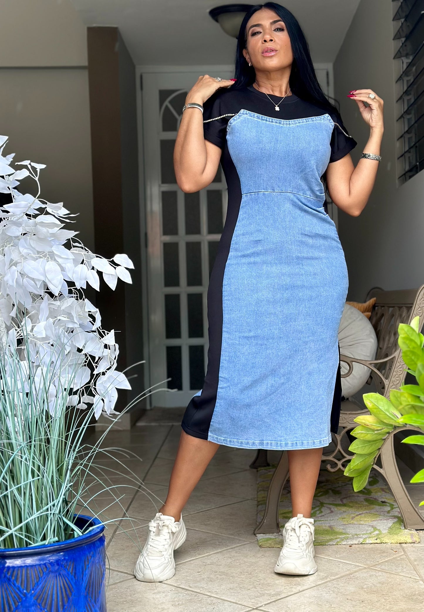 Yamy Bien Spandex Denim Midi Dress