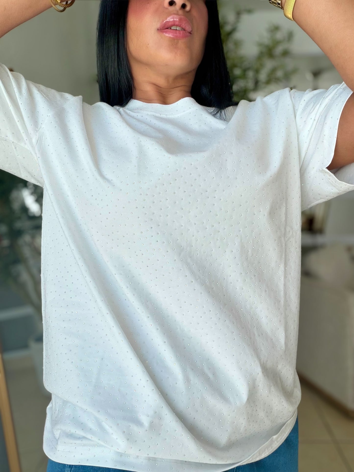 Oversized Premium CottonWhite Top con brillitos fijos (color Blanco) Luxury
