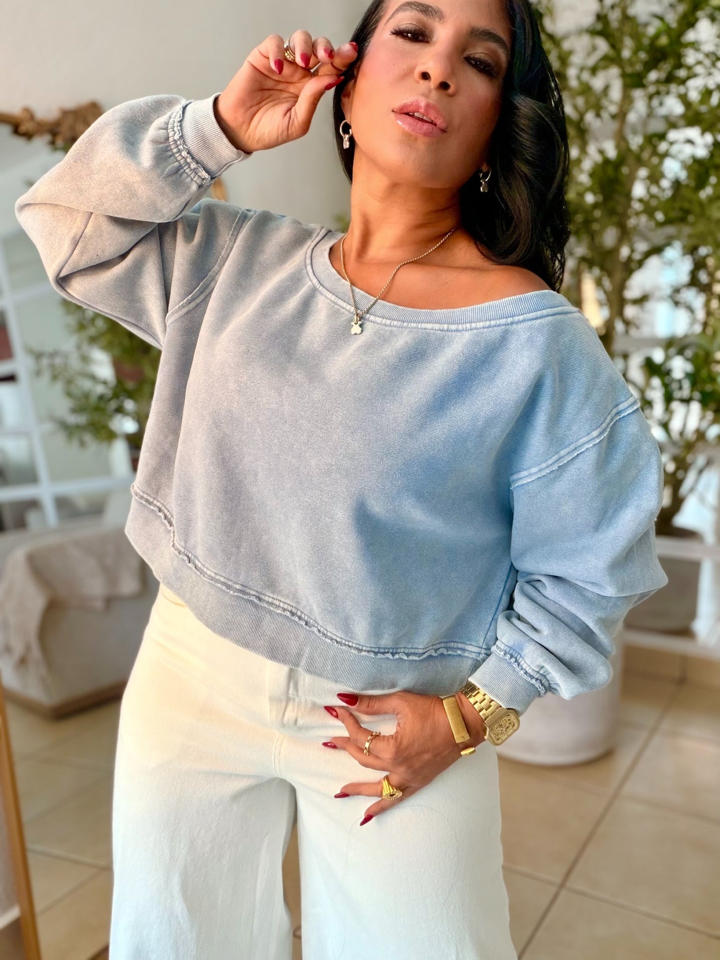 Denim Blue Luxe Oversized Top