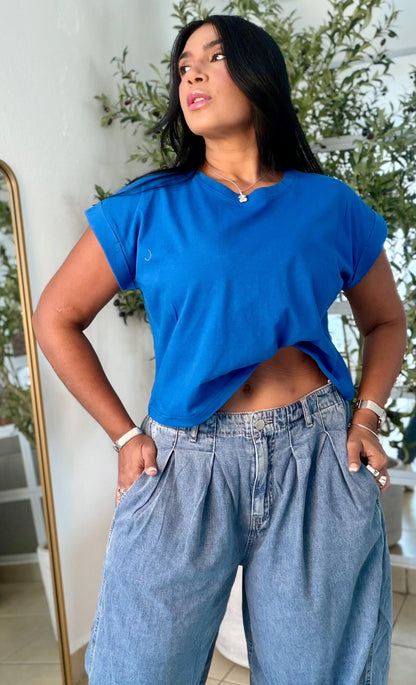 Ocean Blue  Oversized Cotton Top (color azul)