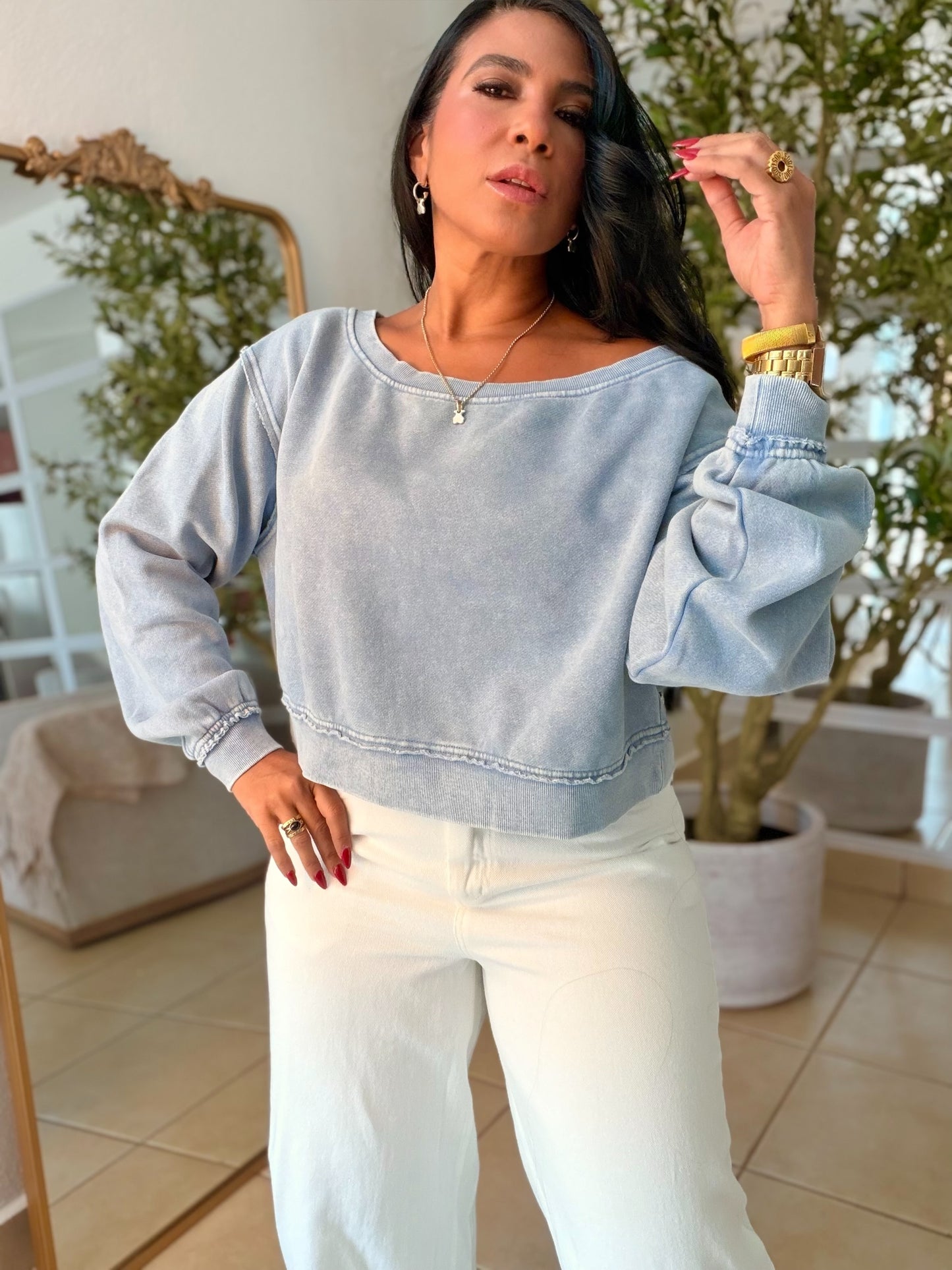 Denim Blue Luxe Oversized Top