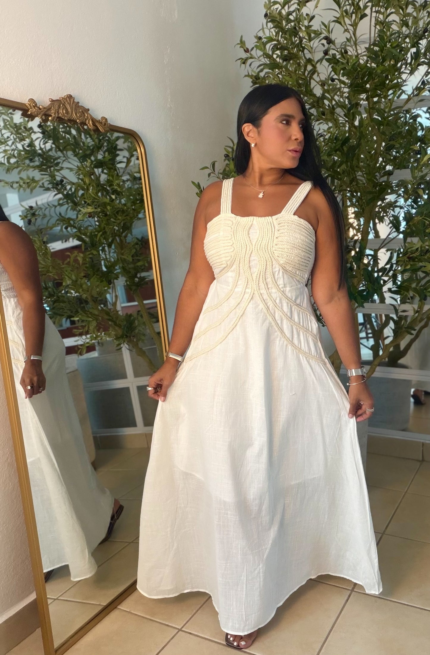 Palacios Crochet and Linen Spandex Doble forro Maxi Dress (NO CLAREA) White