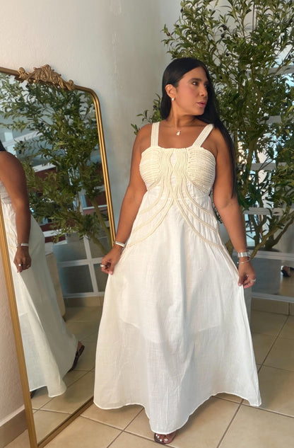 Palacios Crochet and Linen Spandex Doble forro Maxi Dress (NO CLAREA) White