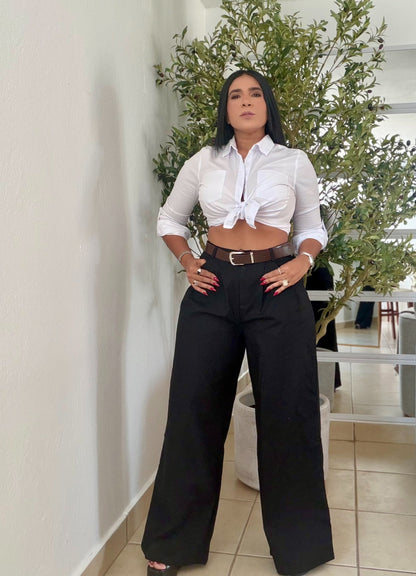 Y definitvamente es mío!! Omg! Black Blacky Luxe Linen Spandex Pants (incluye correa y es bien expandible!)Baggy Wide Leg(SOLD OUT)