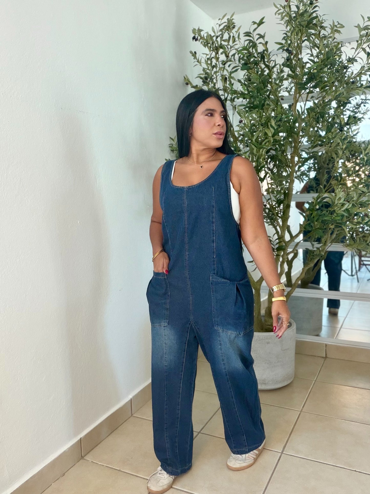 Baggy Dark Denim (azul oscuro) con bolsillos Overall Ajustable Mega Premium Barrel