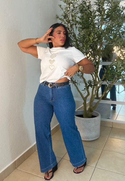 Wide Leg Jeans SPANDEX with belt Blue (correa incluìda) es expandible y moldea el cuerpo