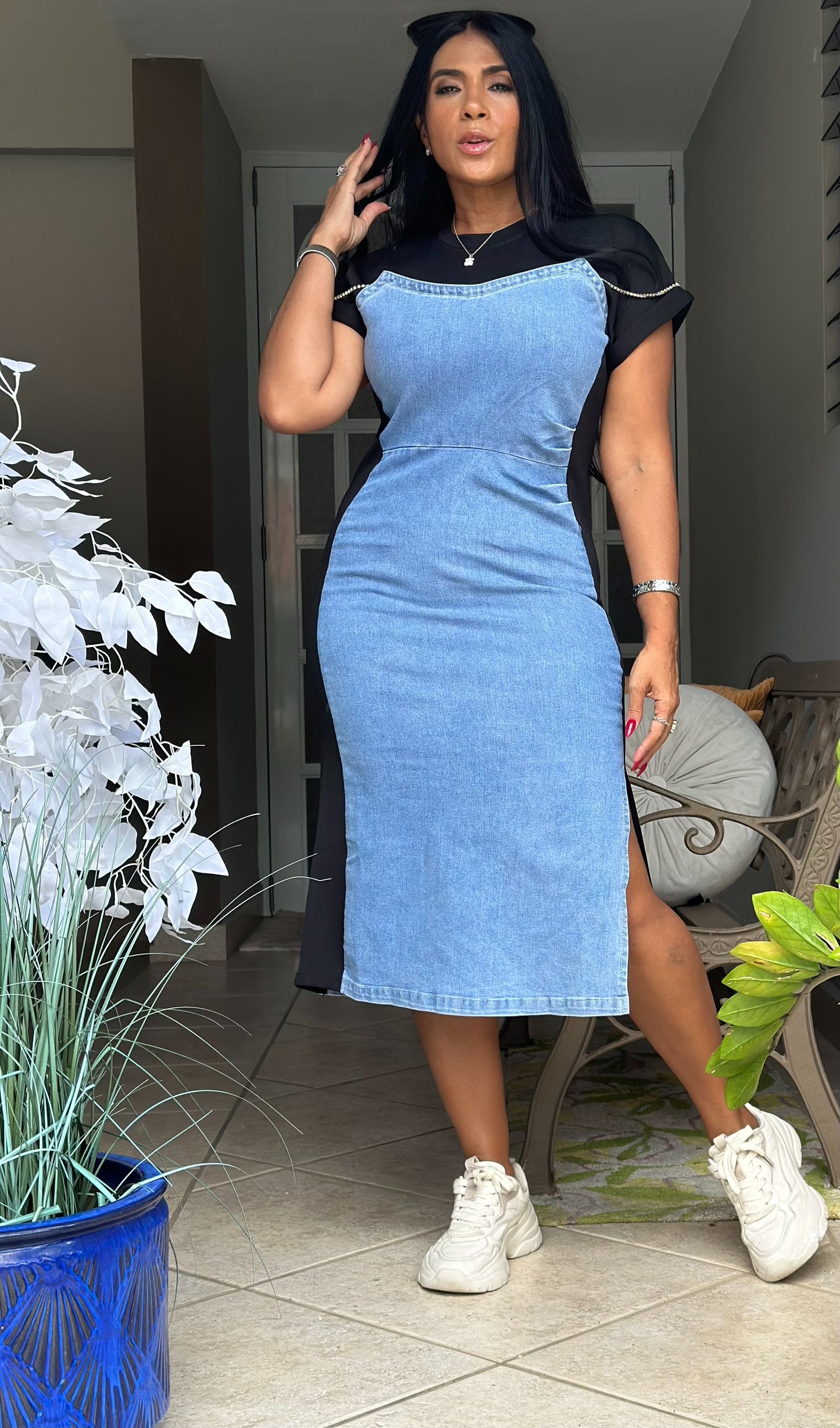 Yamy Bien Spandex Denim Midi Dress