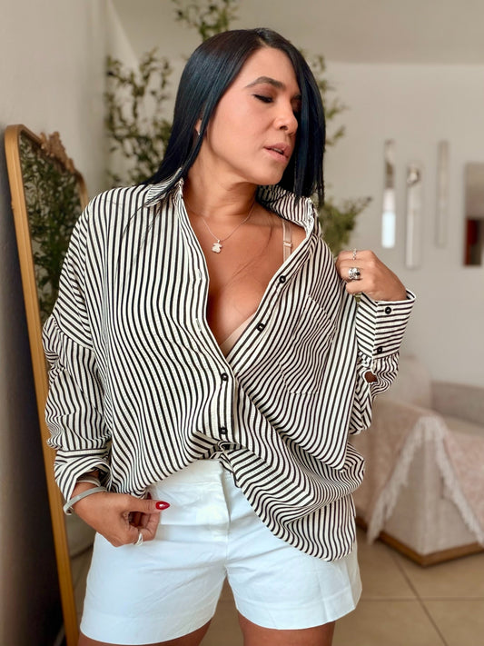 Black and Beige Striped Oversized Blouse (sold out)