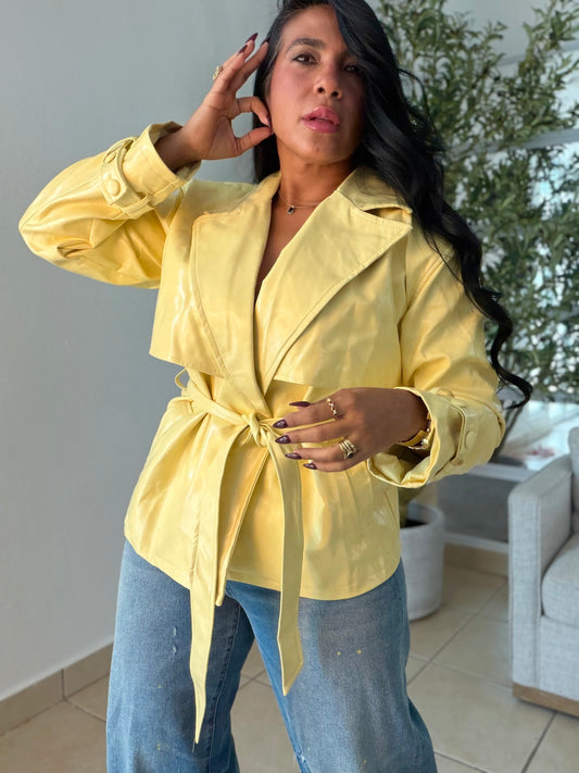 Butter Yellow Luxe Faux Leather Oversized Blazer/Jacket (suave y liso por dentro)