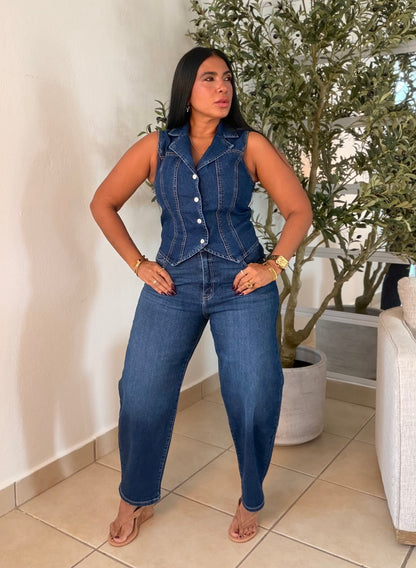 Dark Denim Blue Spandex Premium Barrel Jeans