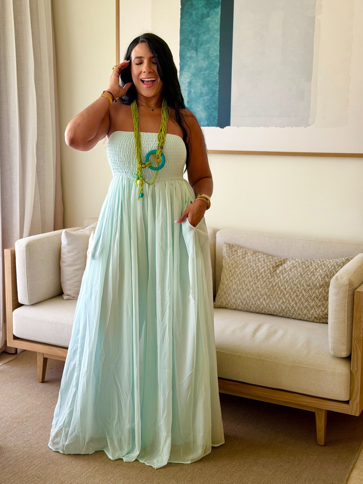 Darimar Wide Leg Spandex De Lujo Jumpsuit (tiene bolsillos y no zipper ni botones)Turquesa Blue (es un lujo de bello)