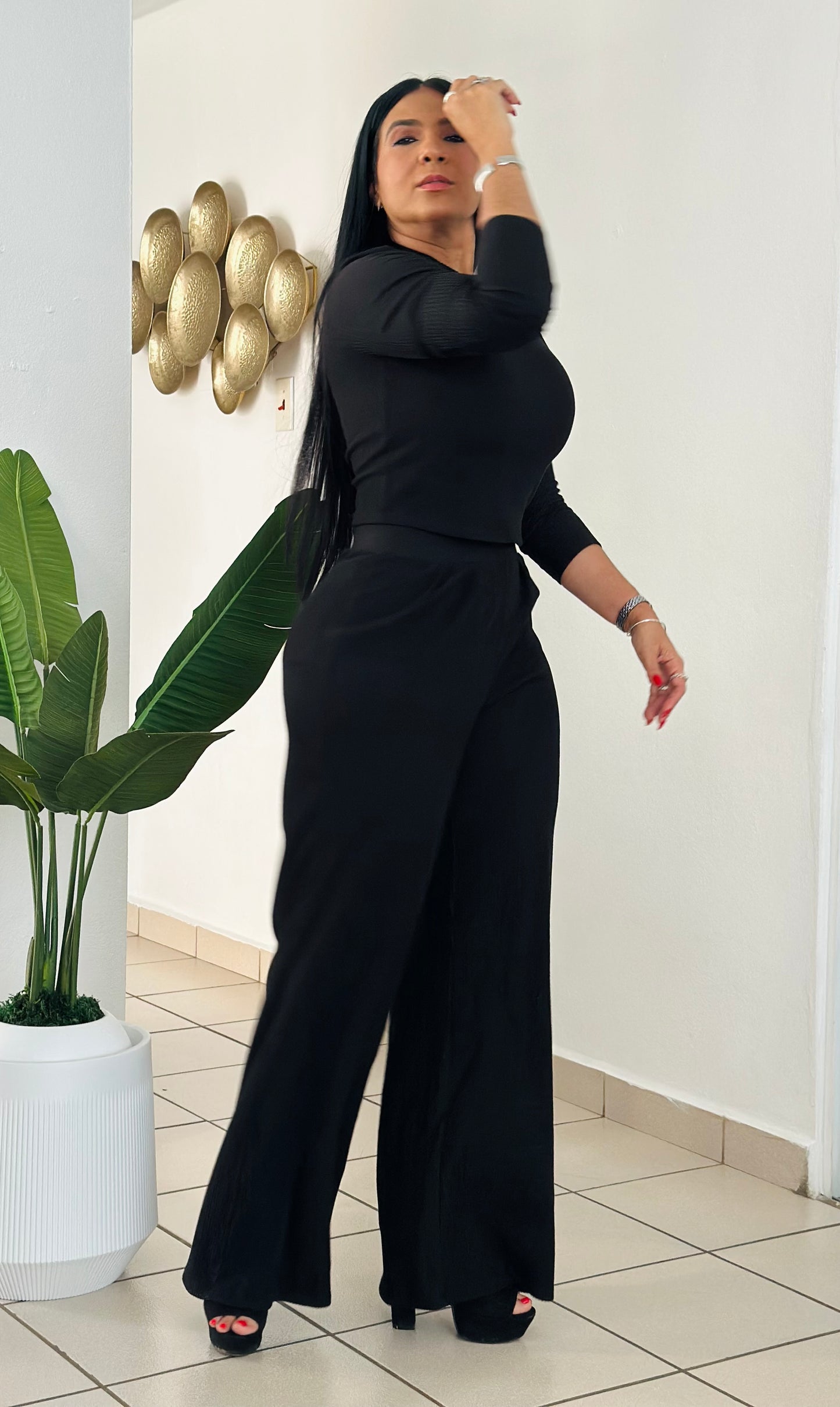 Black Spandex Premium Top and Pants Set (Bien expandible Y cómodo)