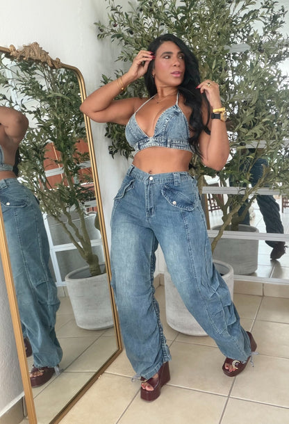 Baggy Spandex Denim Blue Luxe Jeans (fruncido que ajustaa a tu gusto) una belleza!! SOLD OUT GRACIAS