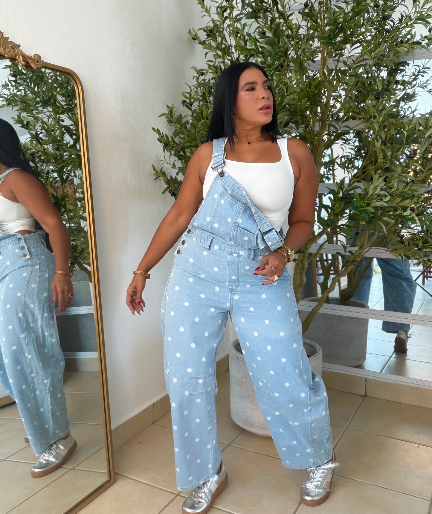 “Ava” Denim Barrel Spandex Polka Dots Light Blue Overall (demaaiadoooo bello)