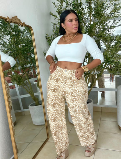 Crema y Choco (beige pintitas and detalles brown) bien expandible barrel Denim Pants (SOLD OUT GRACIAS)