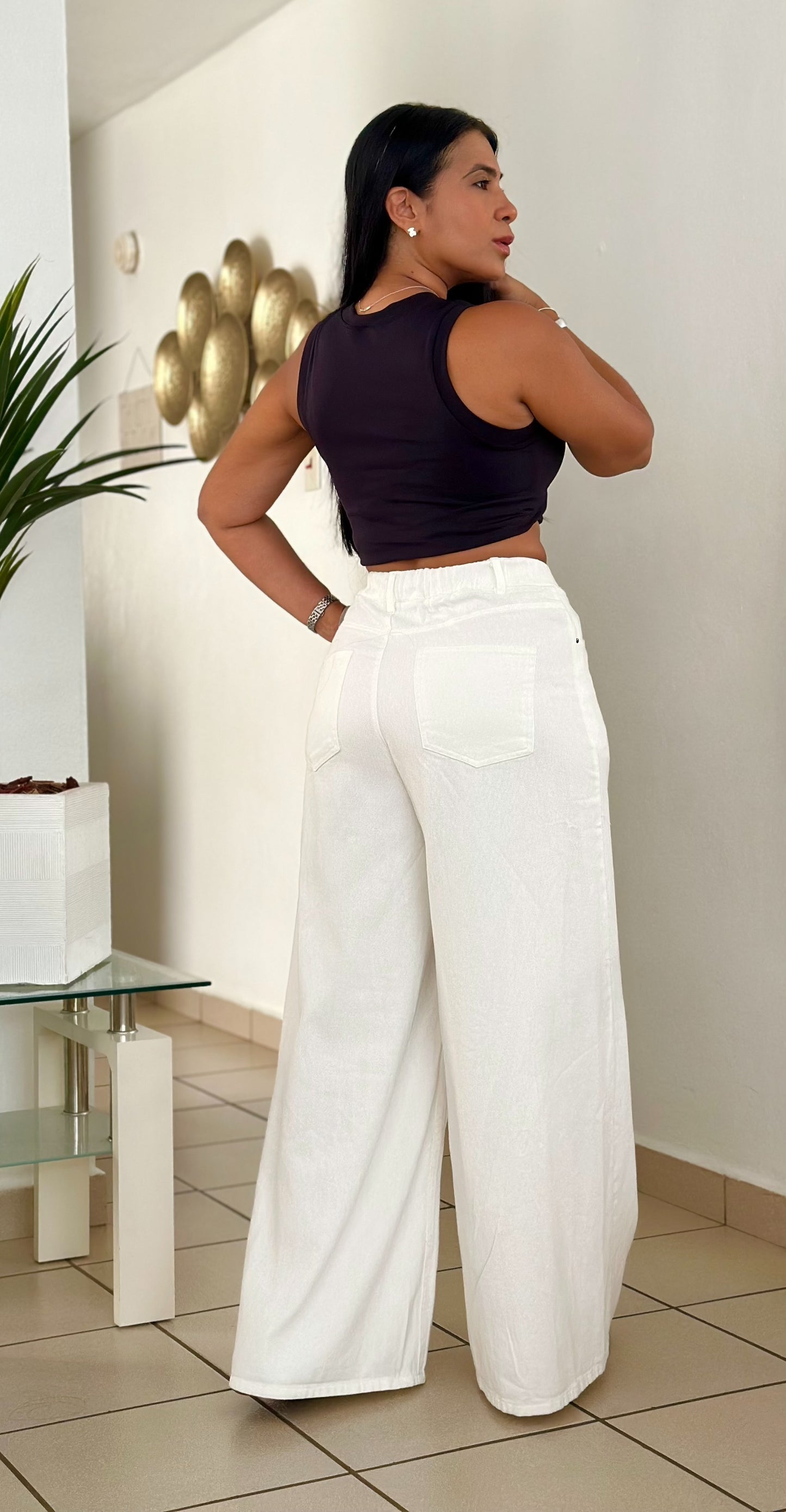 Divine Mega Spandex Wide Leg Trend Pants (Oversized) tiene bolsillos (WHITE DENIM NO CLAREA) Oversized
