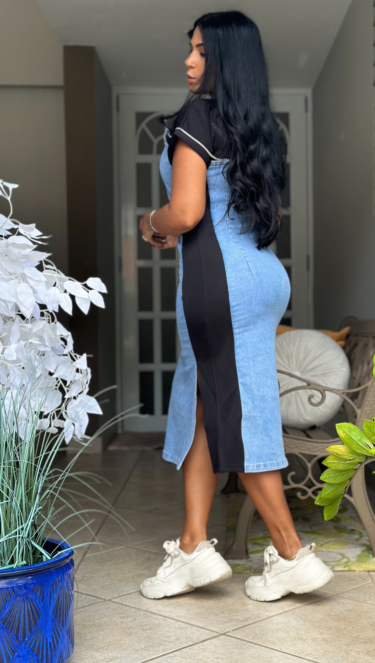 Yamy Bien Spandex Denim Midi Dress