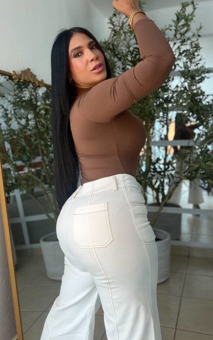 Bone White  Wide Leg Spandex Pants (tiene bolsillos pantalones)