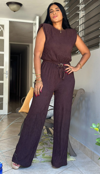 Berlín Choco Pleated Spandex JUMPSUIT (incluye cinturón removible)