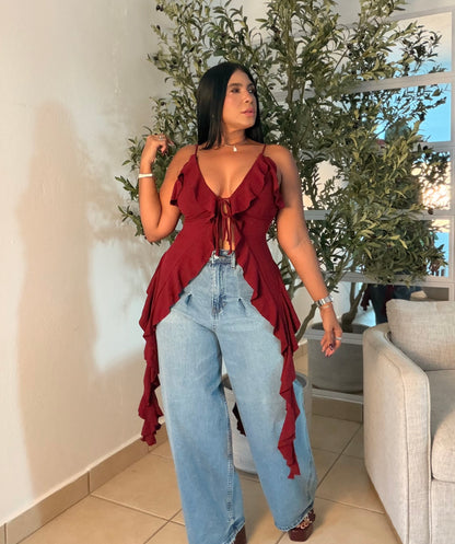 Vibrant Luxe Baggy Wide Leg Blue Jeans Spandex con bolsillos (AOLD OUT GRACIAS