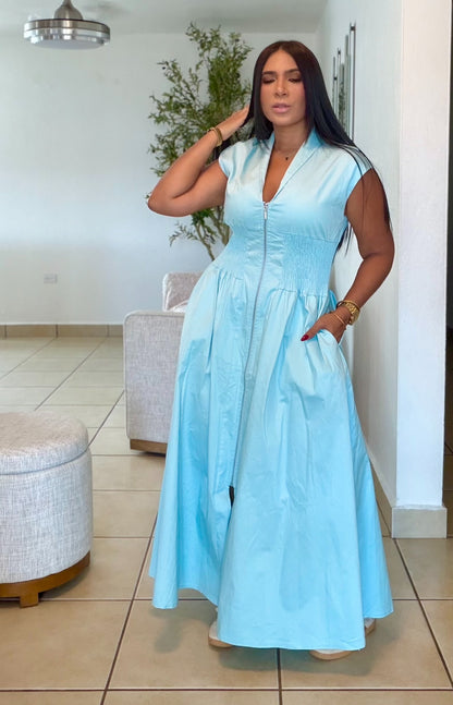 Blue Celeste So Spandex Luxe Maxi Dress (tiene bolsillos) una belleza infinita